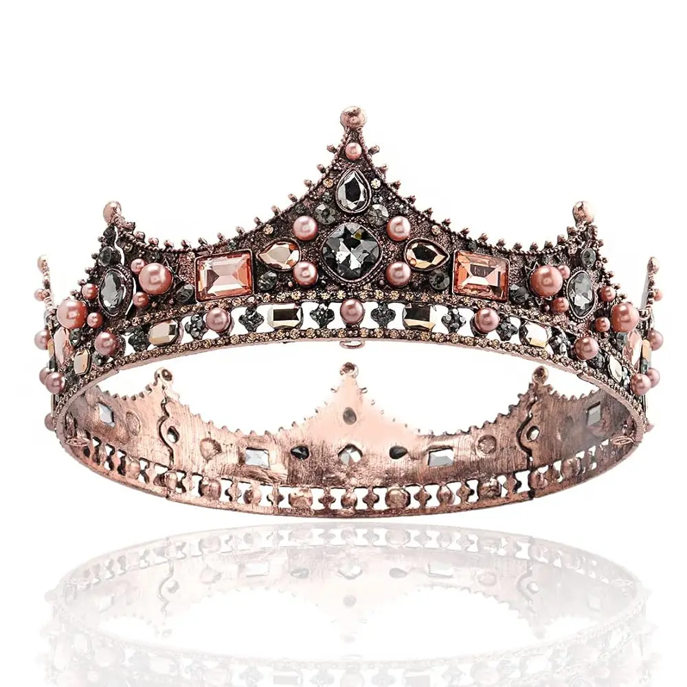

Свадебная тиара Crystal King, винтажная корона со стразами, повязки для волос на Хэллоуин, день рождения, конкурсы красоты, аксессуары для волос (бронзовый цвет)