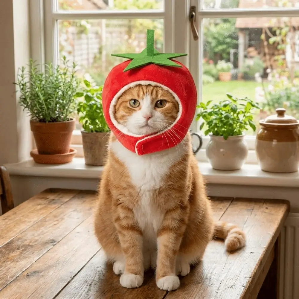 Cute Adjustable Tomato Shaped Dog Hat Simulated Vegetable Soft Fit Pet Tomato Hat Comfortable Dog Headdress Cosplay Accessory