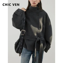 CHIC VEN cintura bifacciale da donna cappotto di lana cappotto corto allentato capispalla femminile solido giacche donna autunno inverno 2024