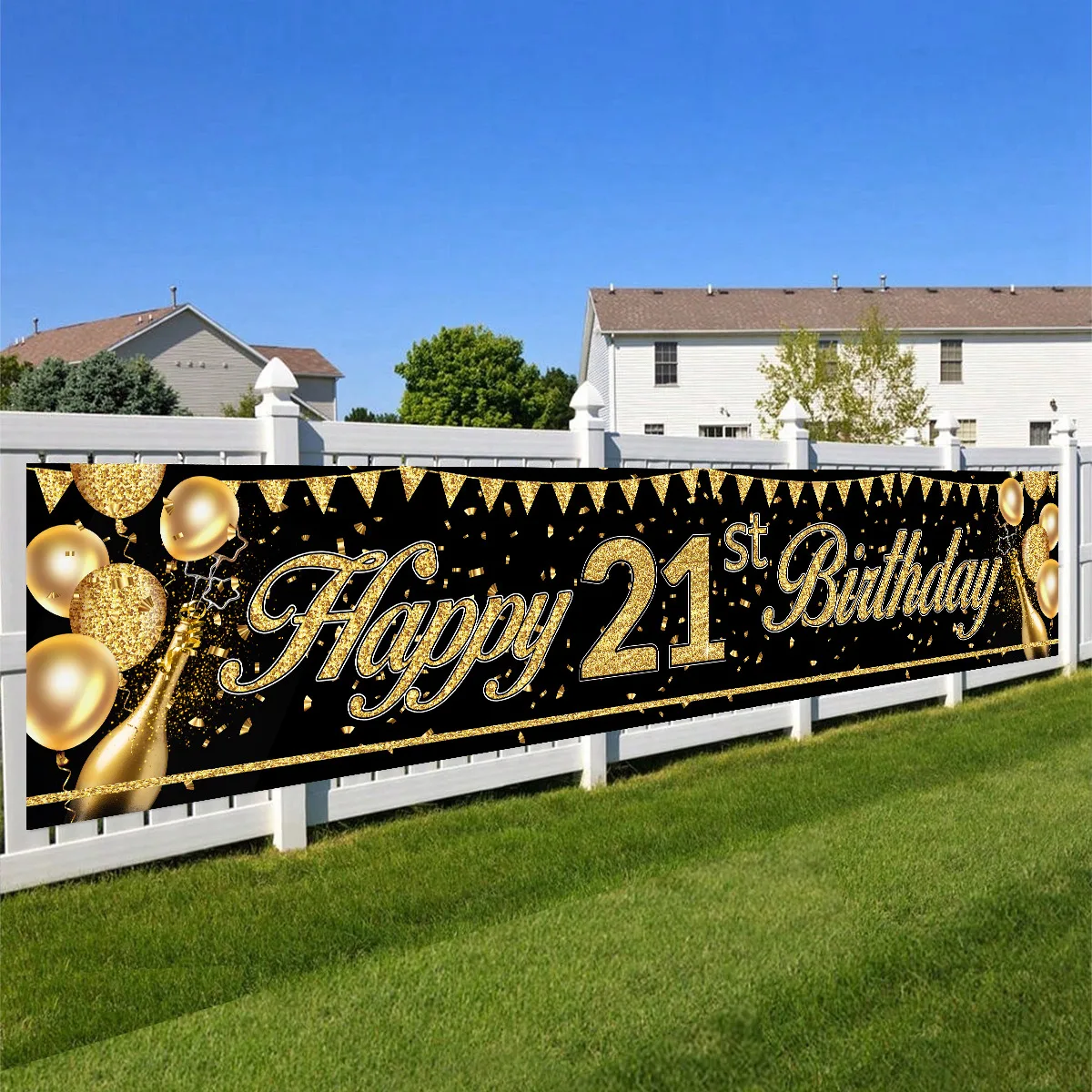 Pancarta de Feliz cumpleaños de oro negro, decoración de fondo de cumpleaños del 18, 21, 60, 70, banderines de fiesta de cumpleaños banderas colgantes