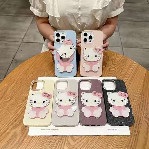 Cute Kitty Kawaii 3D Mirror Cartoon Phone Case For Samsung Galaxy S25 S24 S23 S22 S21 S20 FE Plus Ultra S25ULTRA Glitter Cover