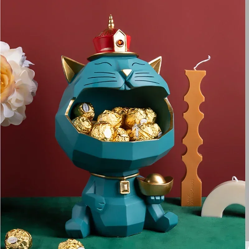 

Creative cartoon crown jewel wealth cat Figuirne living room key storage ornaments home decoration wine rack debris storage box