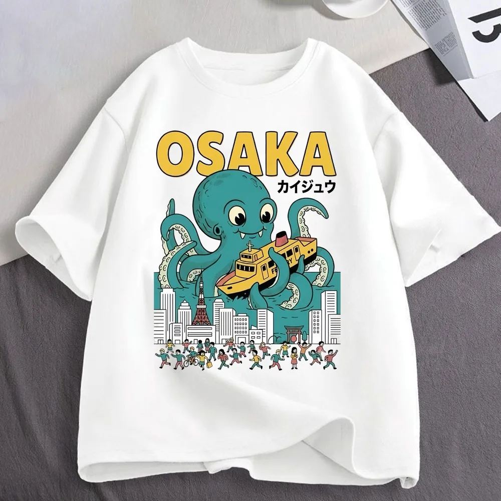 Osaka Dotonbori Drunken Octopus Funny Meme T Shirts Japanese Style Food Lover T-shirt Cotton Vintage Loose Short Sleeve T-shirts