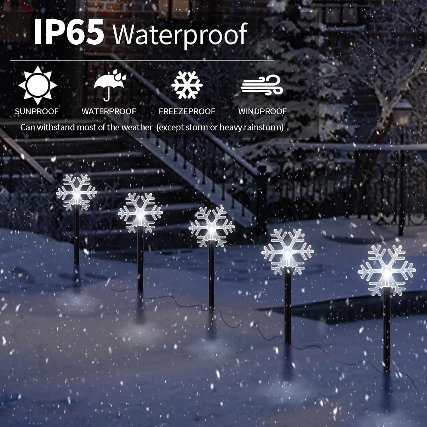 5pcs/pack Solar Pathway Christmas Lights Snowflake Lights Outdoor with 8 Lighting Modes Christmas Stake Lights IP65 Waterproof