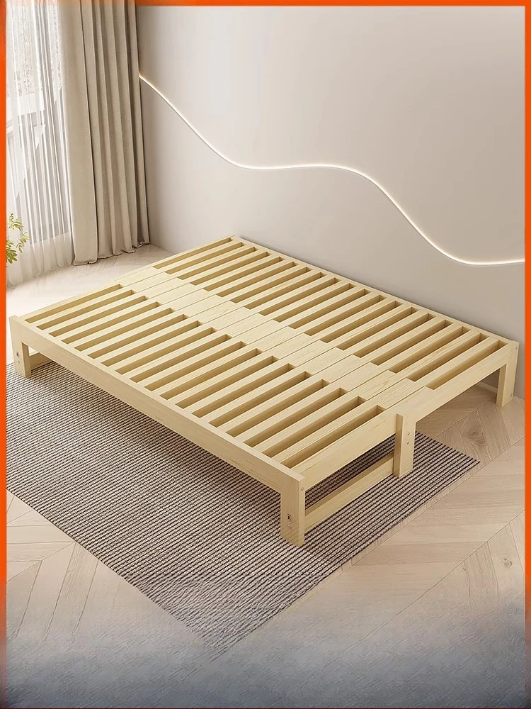 

Folding sofa bed dual-purpose solid wood home living room small tatami single simple pull-out push-pull telescopic bed
