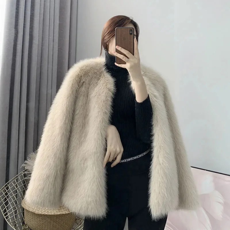 

Women High-End Korean Fur Jacket Long Fox Fur Outerwear 2023 Autumn Winter New Padded Fur Coat Fashion Female Trend Overcoat Top