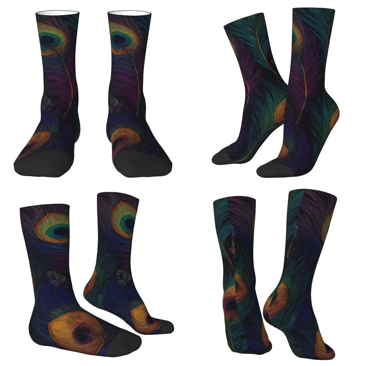 All Seasons Crew Stockings Vintage Peacock Feather Socks Fashion Long Socks for Men Women Valentine's Day Gifts