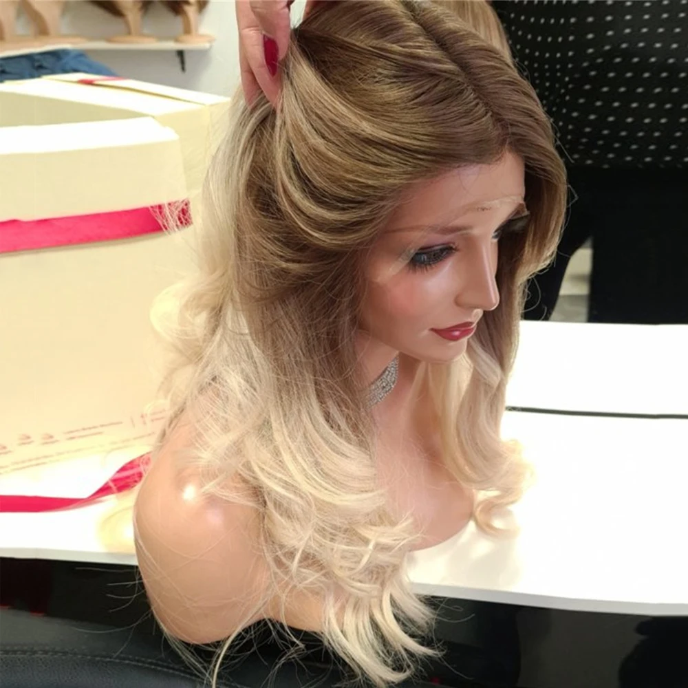 

Long Natural Wig With Highlights Ends Light Weight Lace Front Wig for Woman Hair Loss 13x4 Synthetic Long Wavy Wig Realistic Top