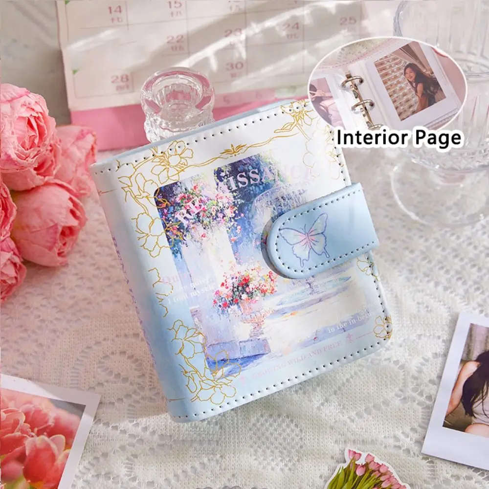 

Vintage Card Storage Booklet Oil Painting Style Refillable Mini 3-Ring Photo Album Holds INS Retro Picture Album