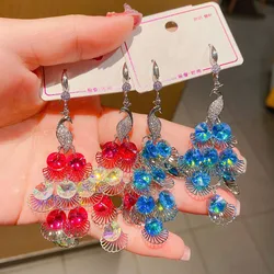 Peacock earrings Japanese and Korean temperament solid color animal earrings light luxury niche design earrings