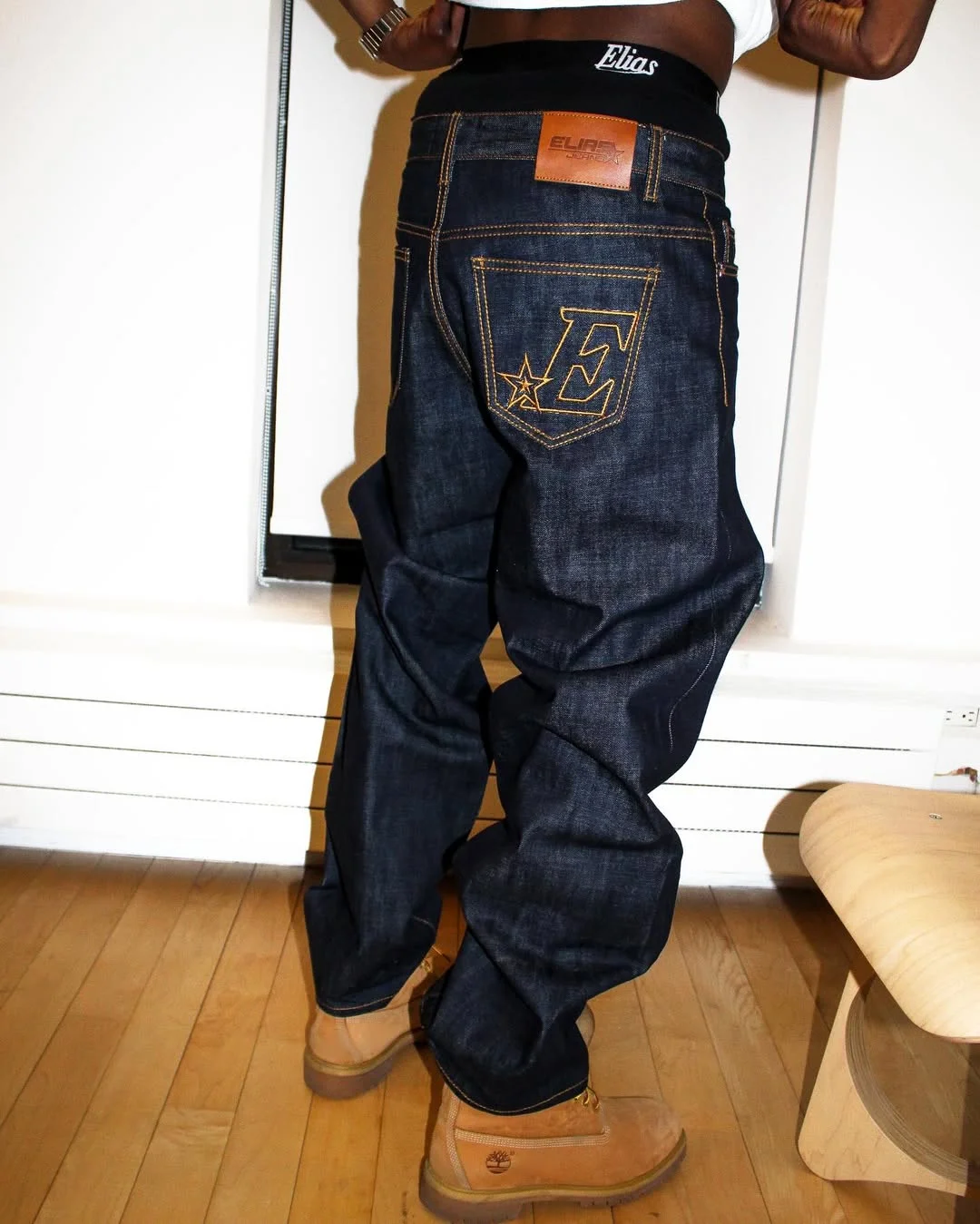 

American street retro pocket Personalized niche embroidery versatile loose trousers high street casual straight -legged jeans