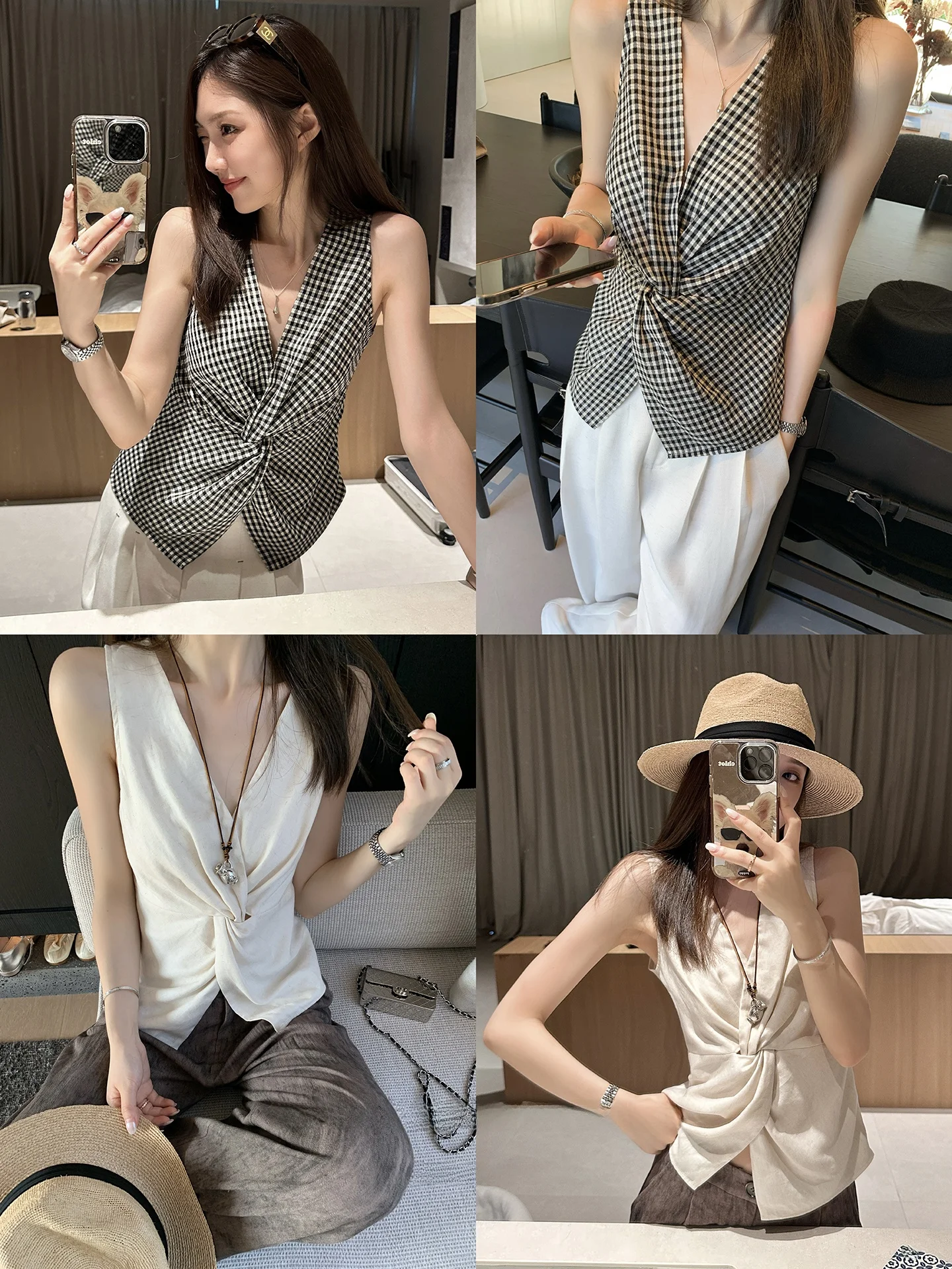 

Женский летний жилет Bla Bean H Humming Gell Mixed No Sve с V-образным вырезом и узором, оригинальный дизайн, свободный крой