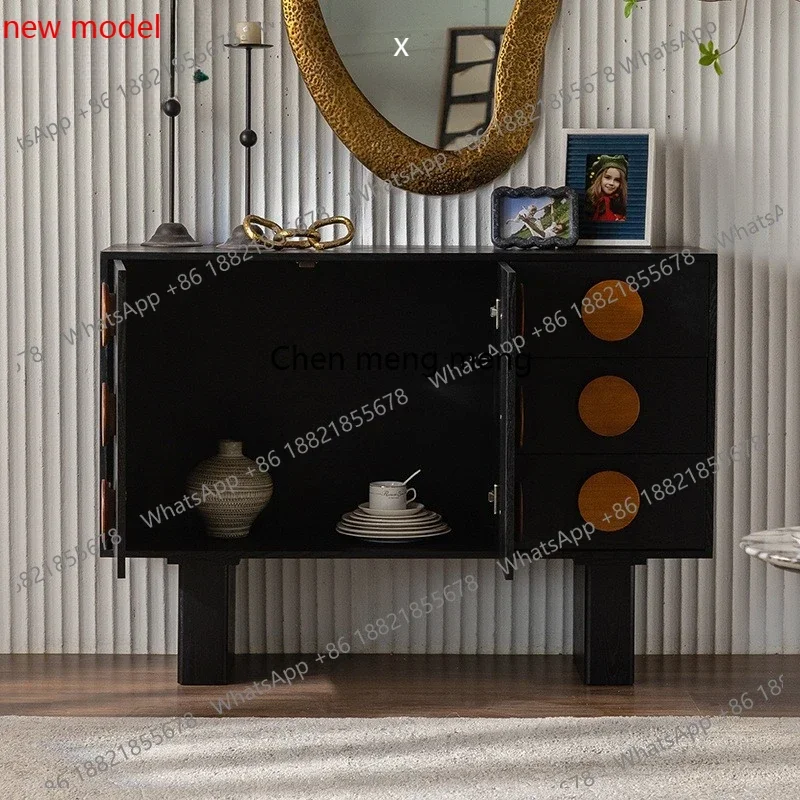 N138  Solid wood TV cabinet retro black modern simple entrance, living room storage and dining side cabinet