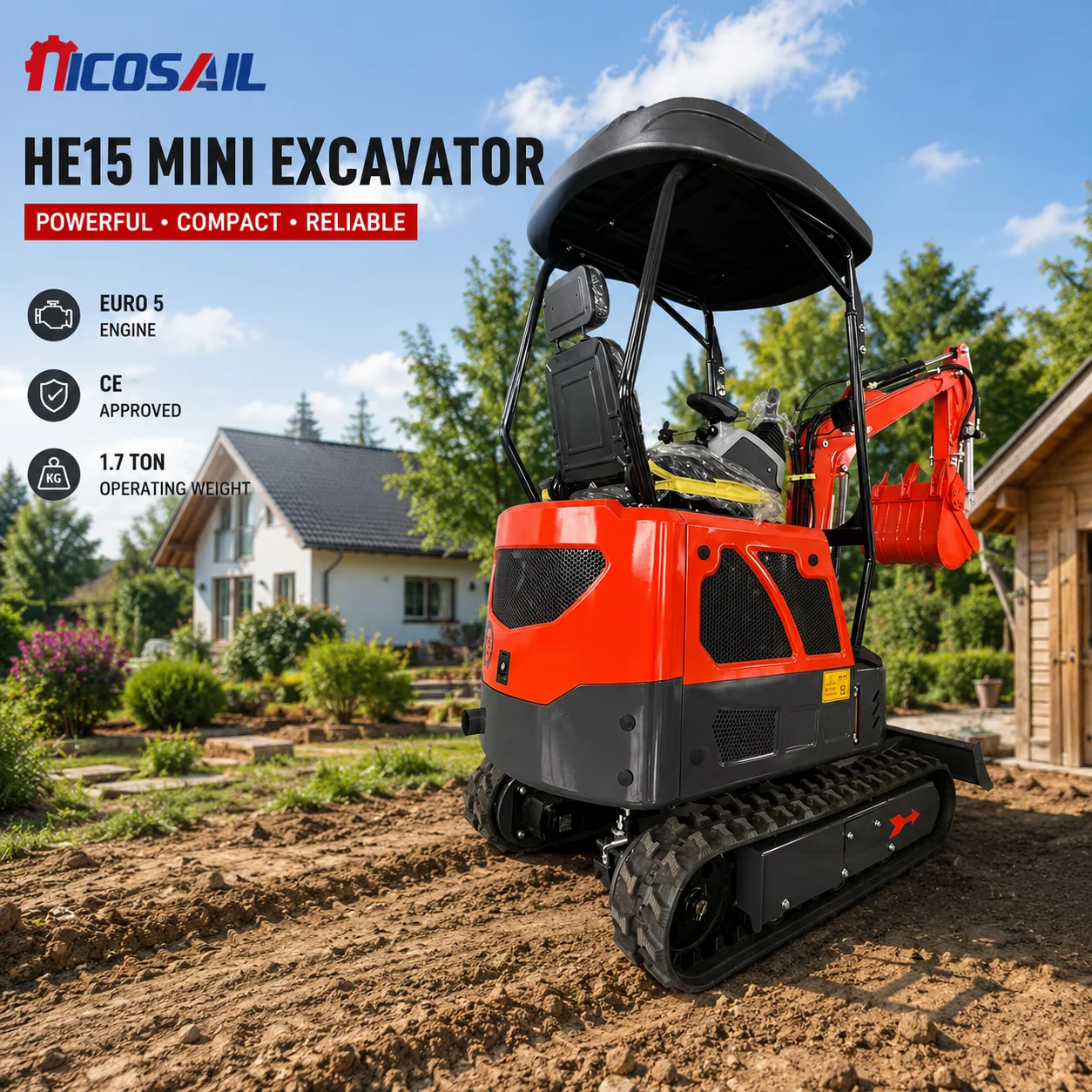OEM Custom 1.7T Compact Crawler Excavator CE Euro 5 Hydraulic Machine for Orchard Digging, Garden Maintenance and Groundwork
