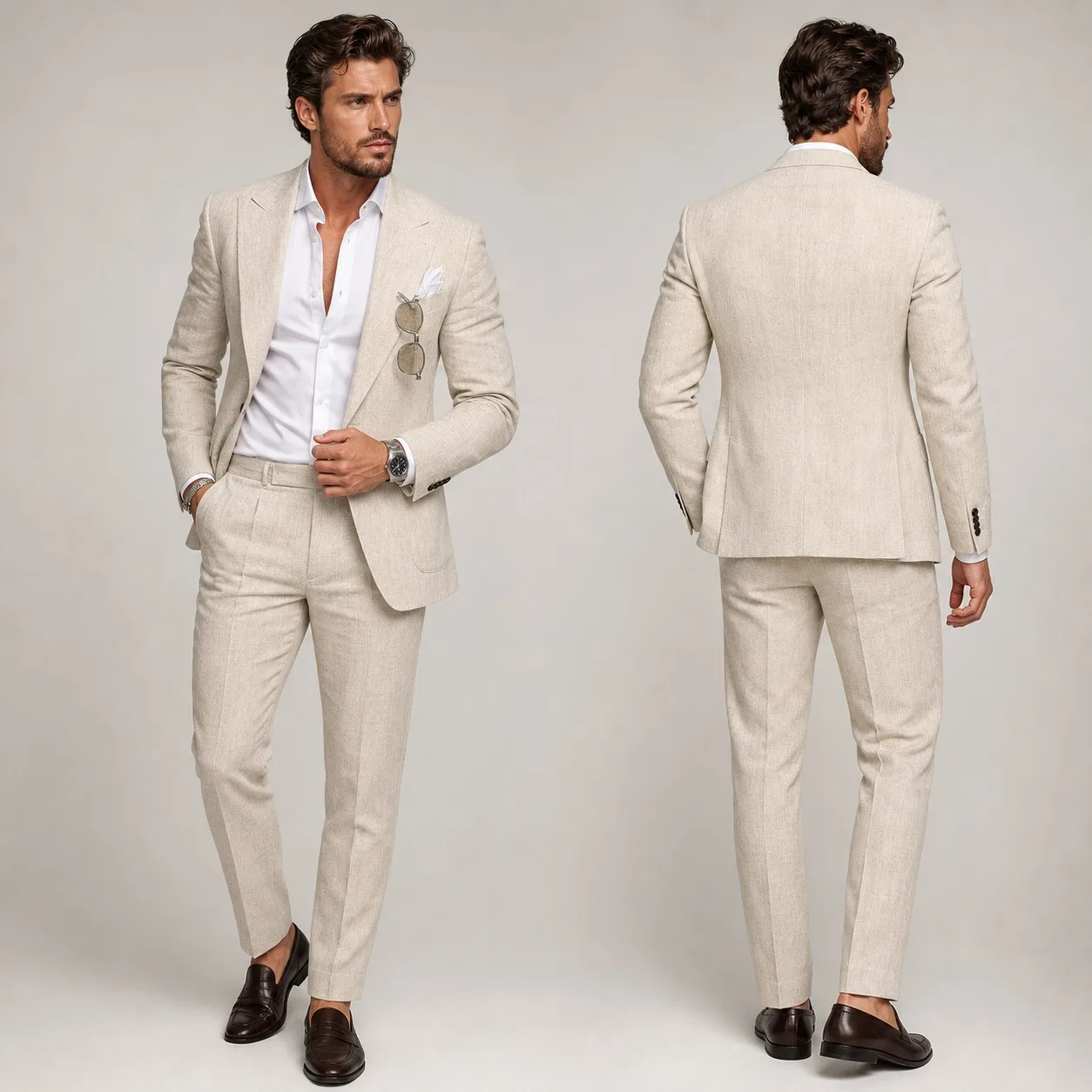 European and American Men's Two-piece Suit Light Business Leisure Suit Groom's Wedding Dress Reception Men's Suit