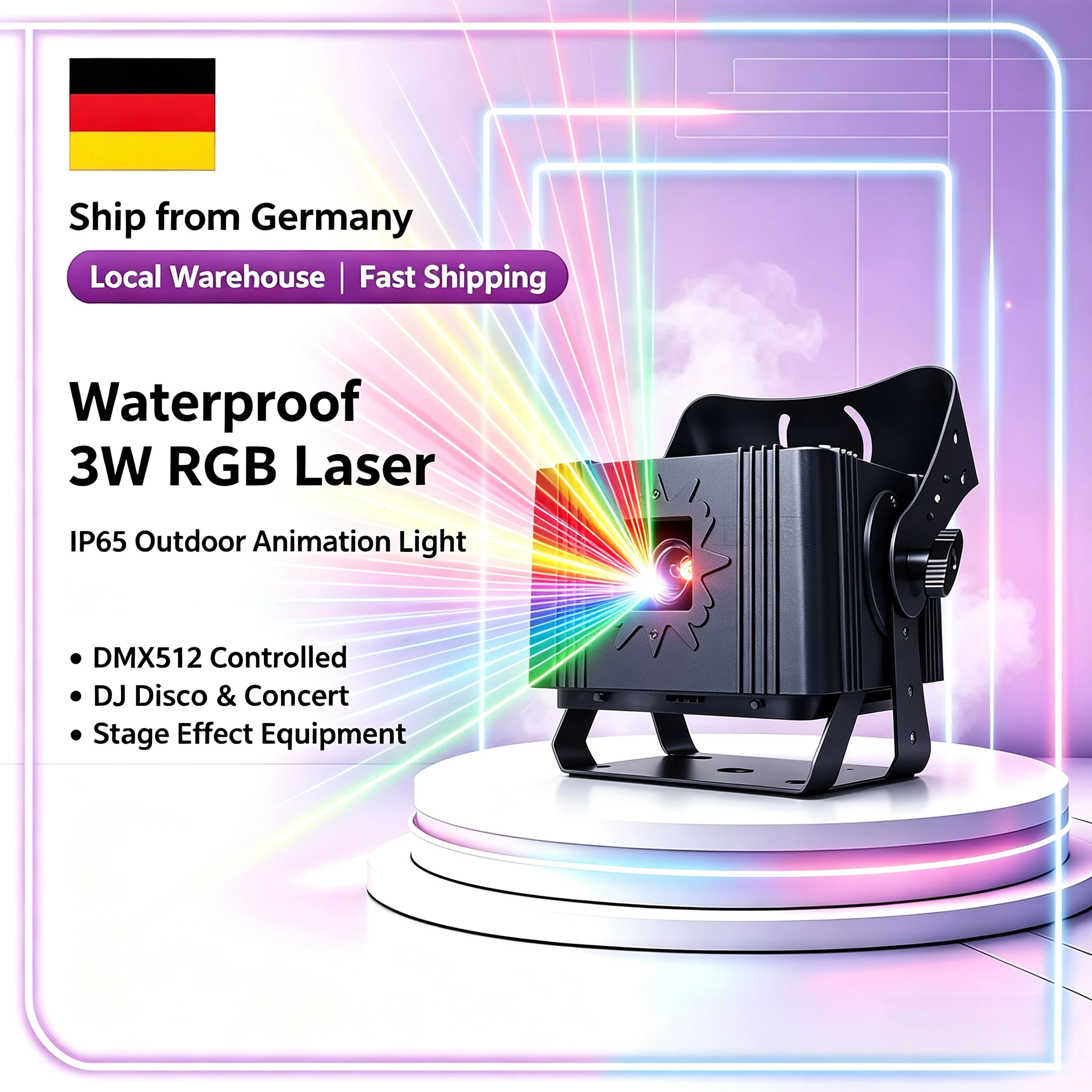 Projecteur laser d'animation RGB étanche 3W DMX512 IP65 pour extérieur, DJ, discothèque, concert, équipement d'effets de scène