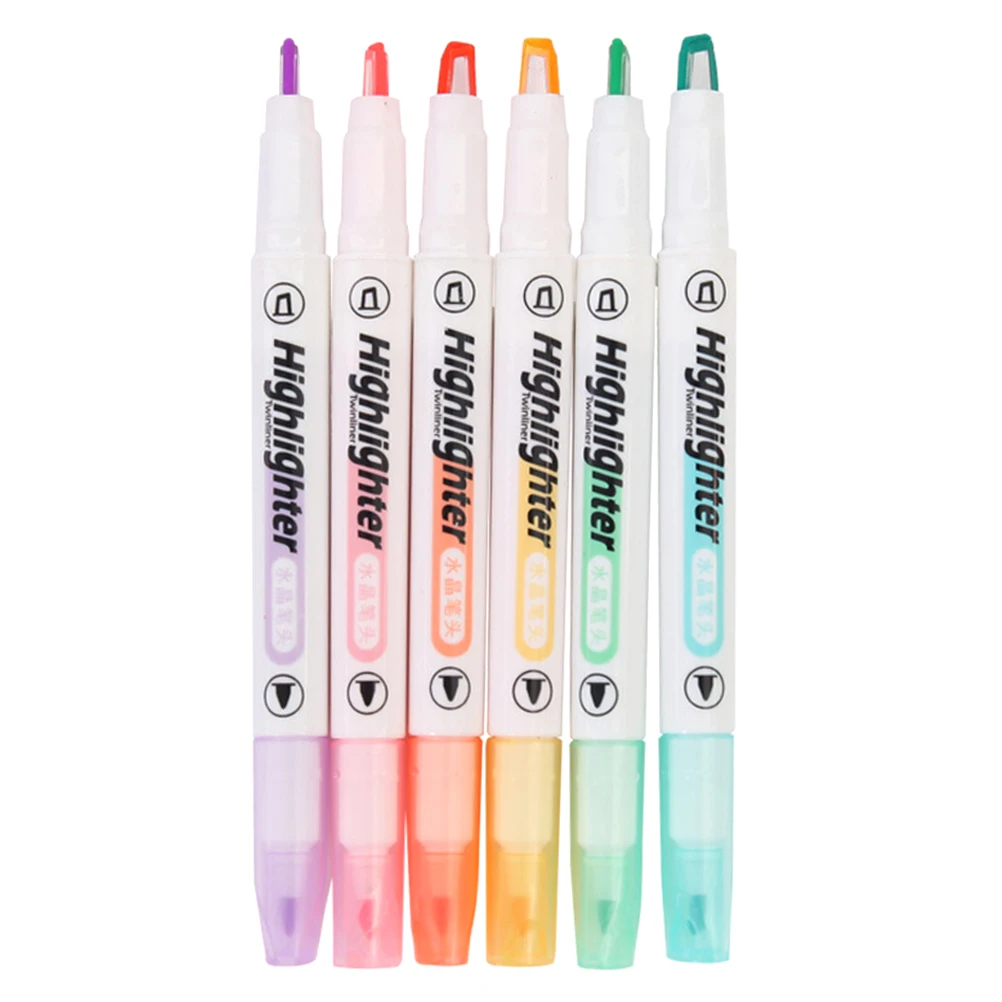 

6pcs Tip Marker Pen Clear View Dual Ended Highlighters Writing Highlighters Double Ended Fine Chisel Student Writing Gift