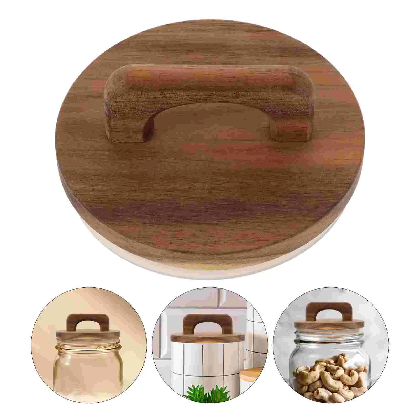 

Wooden Storage Jar Lid 105x105x4mm Acacia Sealed LeakProof Reusable Mason Covers For Sauces Fruits Spices Tea Household