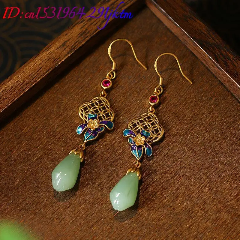 Natural Jade Flower Earrings Designer 18K Gold Plated Amulet Gifts for Women Real Jewelry Stone Carved Gemstone Charm Luxury