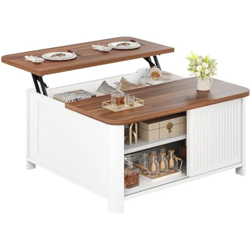 Lift Top Coffee Table with Storage, 31.5" Mid Century Modern Square Coffee Tables for Living Room,White