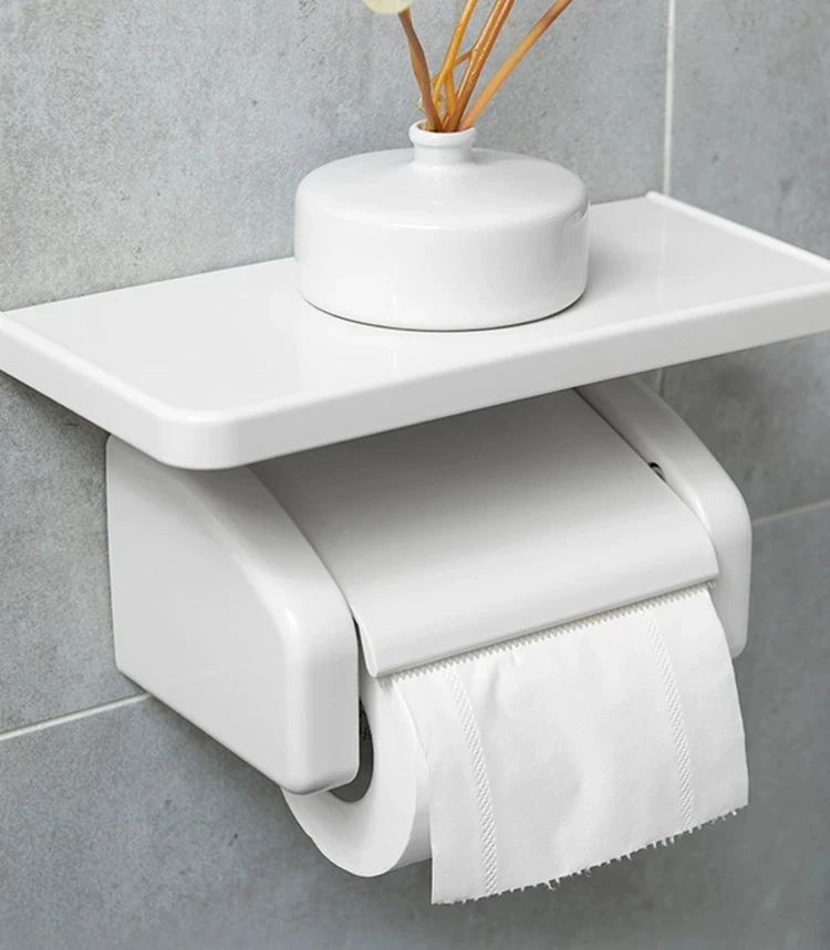 No Drill Waterproof Wall Mount Tissue Roll Holder, Creative Punch-Free Toilet Paper Storage Box for Bathroom