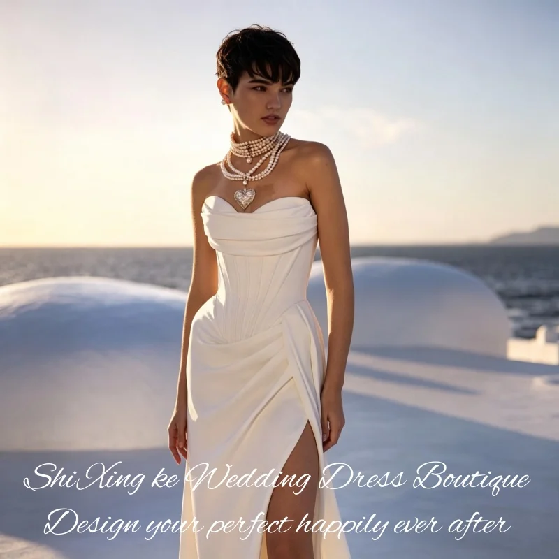 Ocean View Satin Wedding Dress 2026 Sweetheart Strapless Mermaid High Slit Bridal Gown Vestidos De Novia Customized