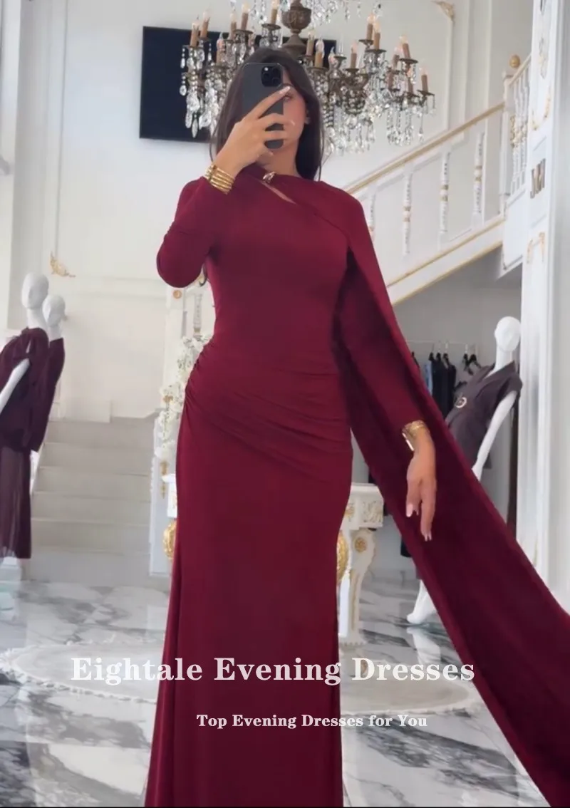 Robe De Soirée arabe bordeaux, robe De bal personnalisée, manches longues, robe De soirée De mariage, Robes De Soirée sirène