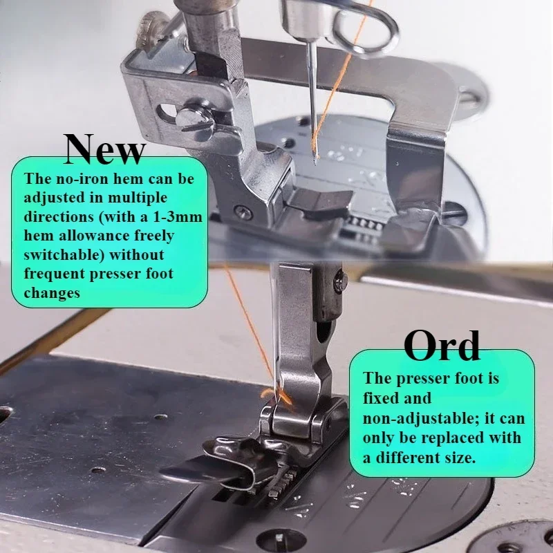 Adjustable No-Iron Hemmer Foot for Flatbed Sewing Machines, Adjustable No-Iron Hemmer Foot Designed for Flatbed Sewing Machines