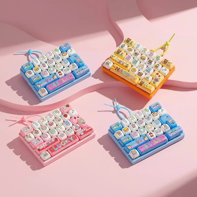 26 Grid Keycap Clicker Anti Stress Fidget Keyboard Keychain Decompression Button Cartoon Hand Relax Party Favor Accessories Gift