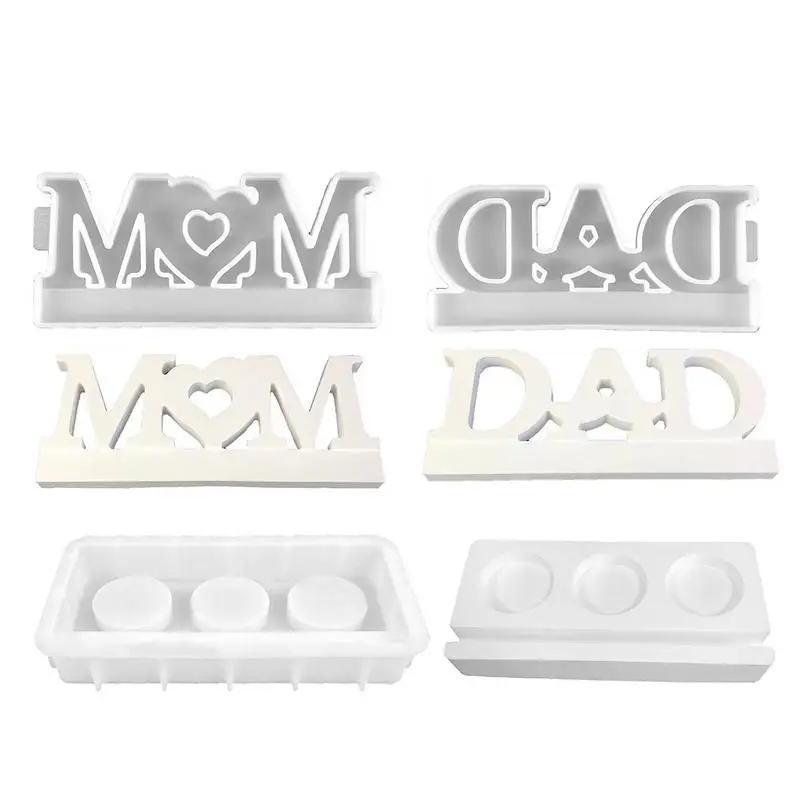 Mom Dad Letter Candlestick Mold Decorative Tealight Candle Holder Molds Non-Stick Silicone Mold Best Gift For Father Mothers Day