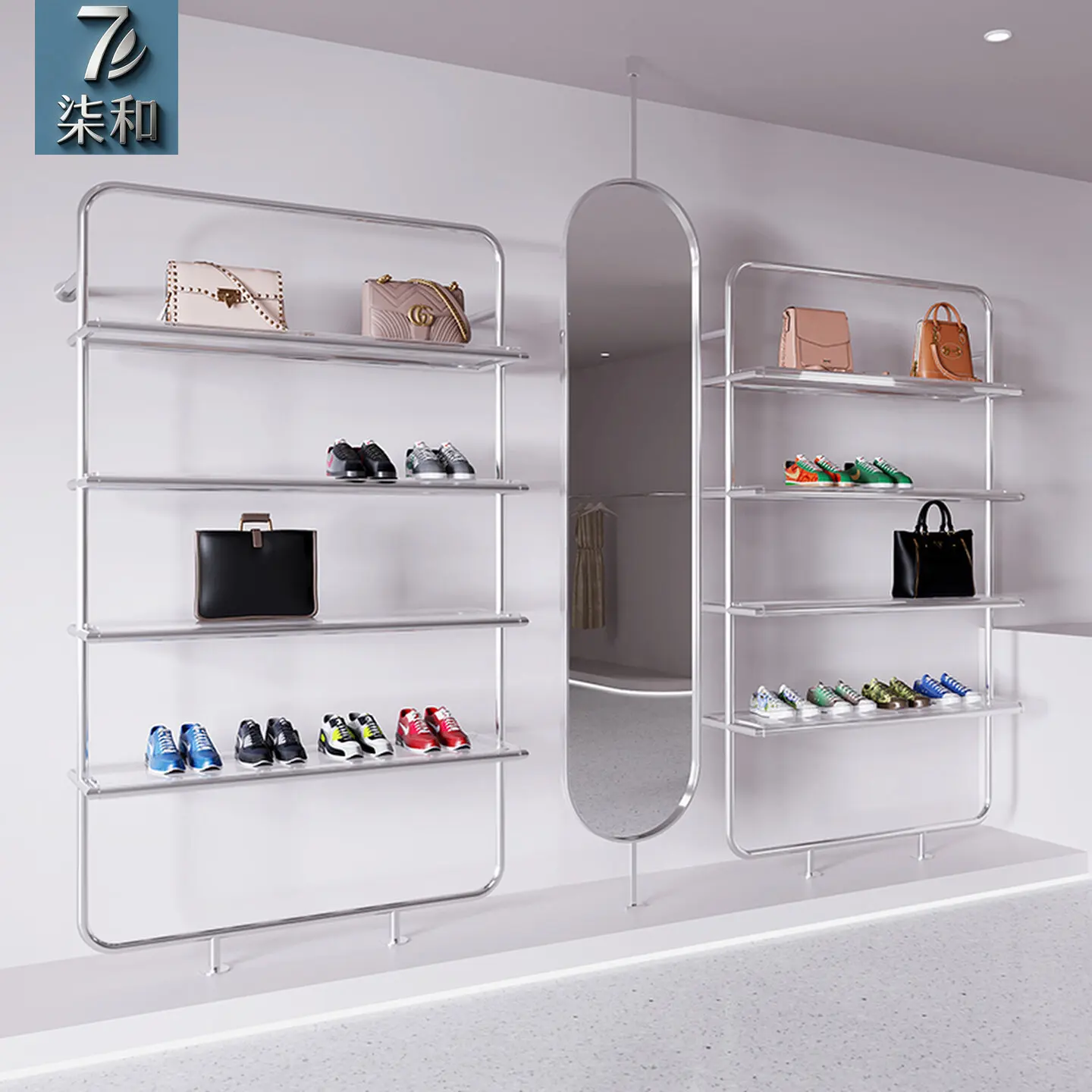 Shoe store shoe rack display rack Clothing store shoe and bag rack on the wall display cabinet Multifunctional shelf Boutique