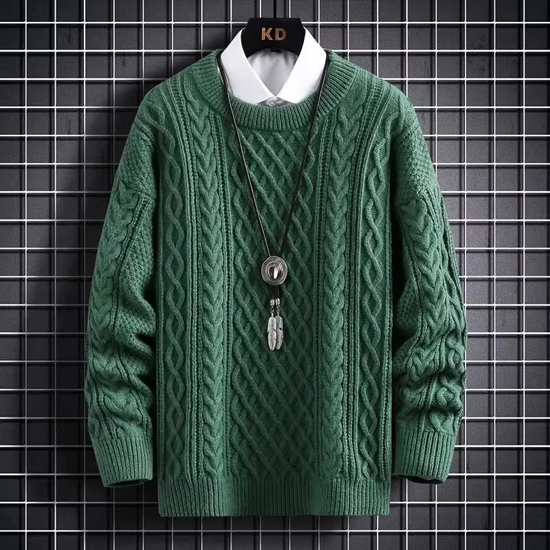 Men O-Collar Loose Sweaters Clothes Winter Vintage Sweater Men Coats Solid Striped Pullover Mens Autumn Brand Clothing 3XL-M