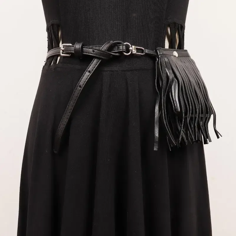 Ceinture de taille à pampilles réglable en PU, sac de taille avec boucle en métal, portefeuille, pochette pour téléphone, ceintures décoratives pour dames