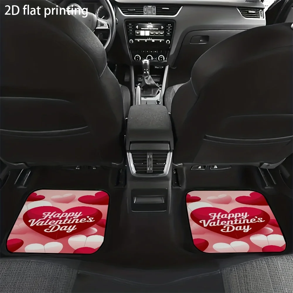 4pcs Car Floor Mats, Red Heart-Shaped 3D Valentine's Day Pattern, Universal Fit, Material, Washable, All-Season Use, Car Interio