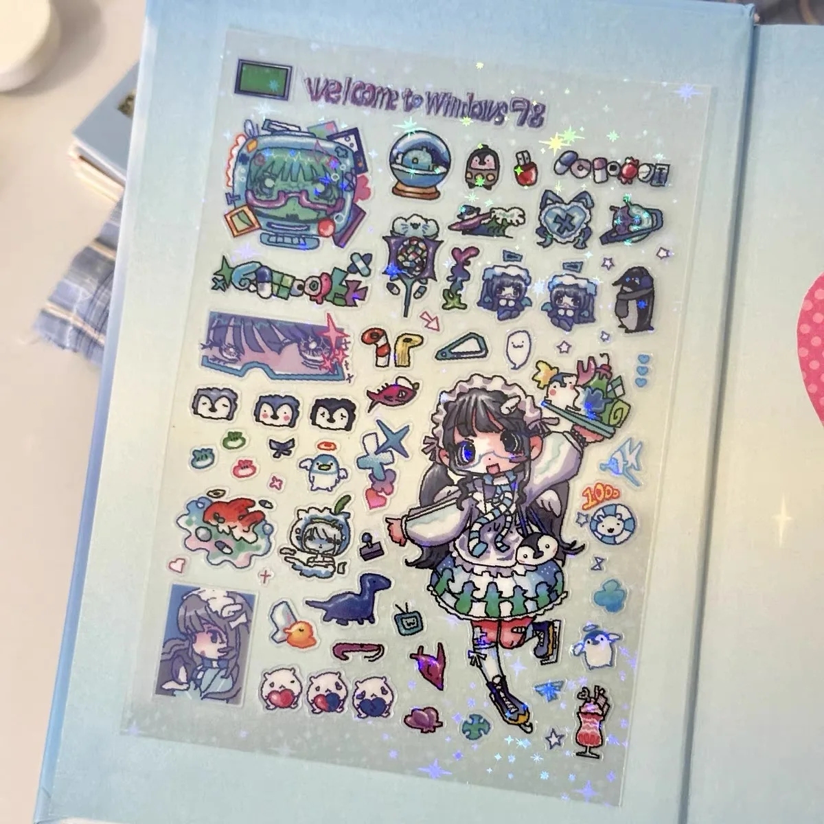 Cute Cartoon Blue Design Girl DIY Note Book Decorative Sticker