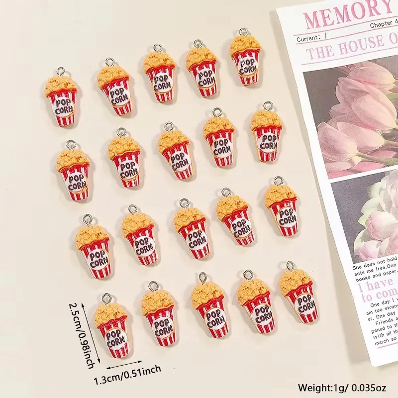 10pcs/Pack Cute Food Resin Charms Popcorn Bucket Cartoon Small Pendants For Bracelet Earring DIY Jewelry Making Accessories