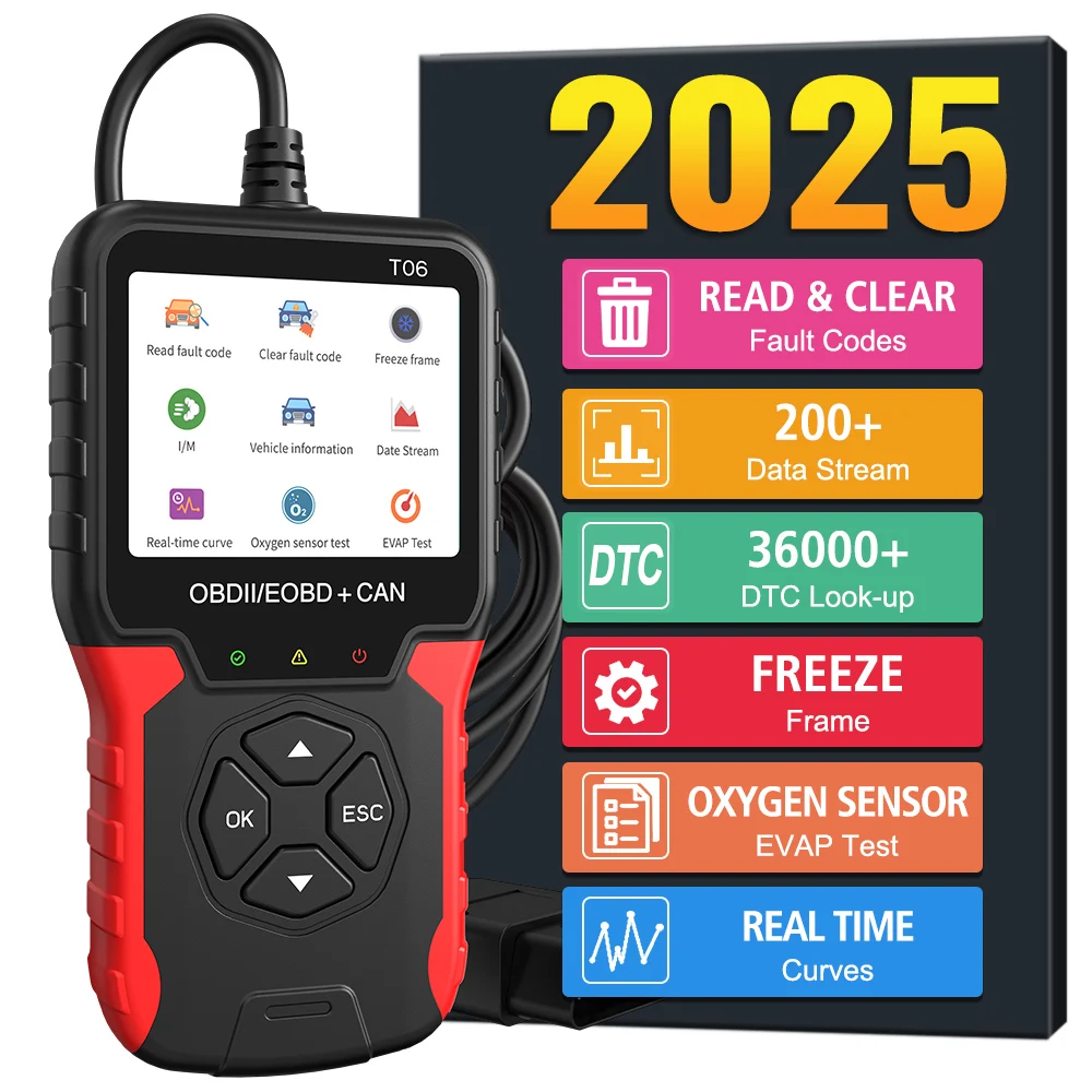 Auto Accessories OBD2 Scanner T06 Check Engine System Code Reader Multi-language Support Car Diagnostic Tool Battery Tester