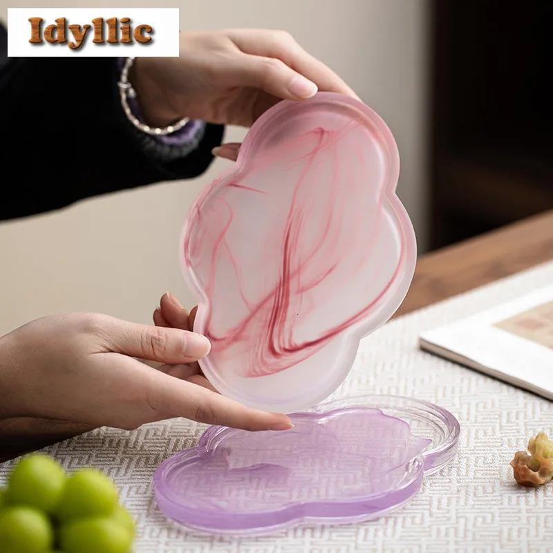 

Ink Purple Glass Begonia Pot Bearing Holder Dessert Serving Tray Dry Brew Table Tea Tray Tea Board Coasters Kung Fu Tea Supplies