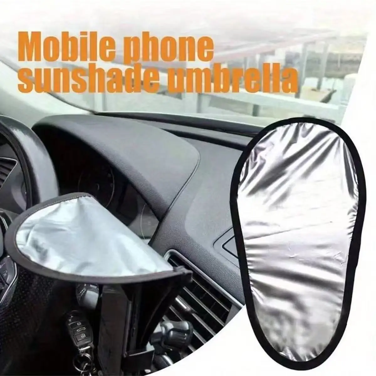 Stop Phone Overheat! Foldable Car Phone Sunshade Anti-Glare Heat Insulating Umbrella Universal for Car Dashboard Silver