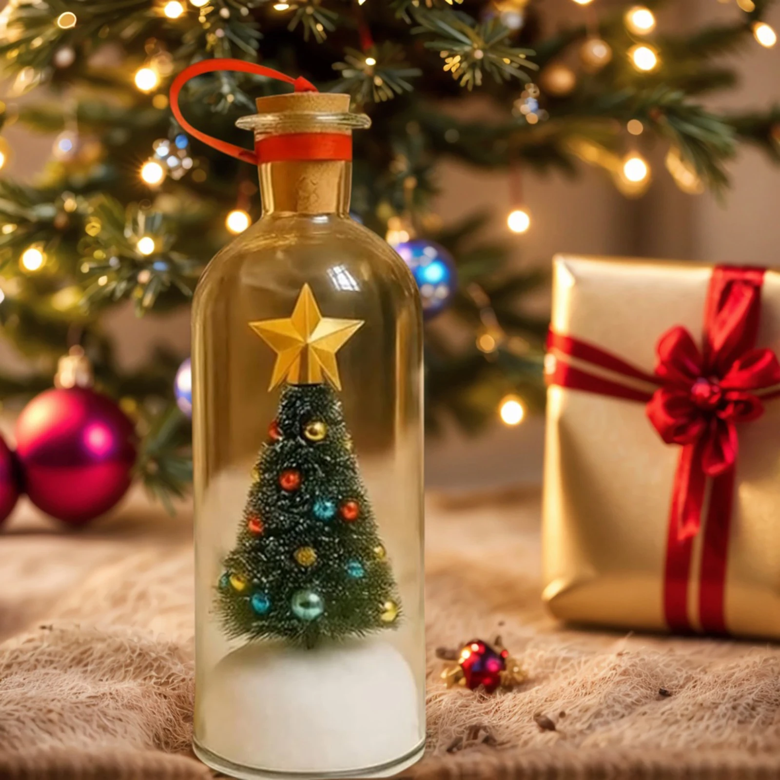 Menaje de árbol de Navidad grabable en una botella con corcho de reproducción, adorno de botella de mensaje de voz para árbol de Navidad, regalo de Navidad para el hogar