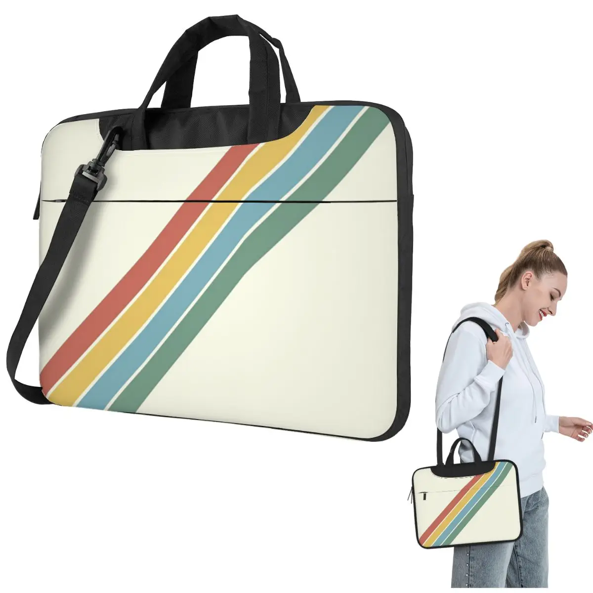 

70s Vintage Sport Stripes Crossbody Laptop Bag Case Computer Bag 13 14 15.6 Inch Notebook Pouch for Macbook Pro