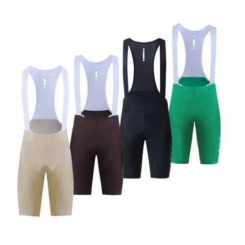 SPEXCEL 23 nuevos pantalones cortos con pechera de rendimiento ligeros de verano, babero para ciclismo de montaña y carretera, almohadilla de alta densidad 3D, manguito de pierna de corte libre, verde y marrón