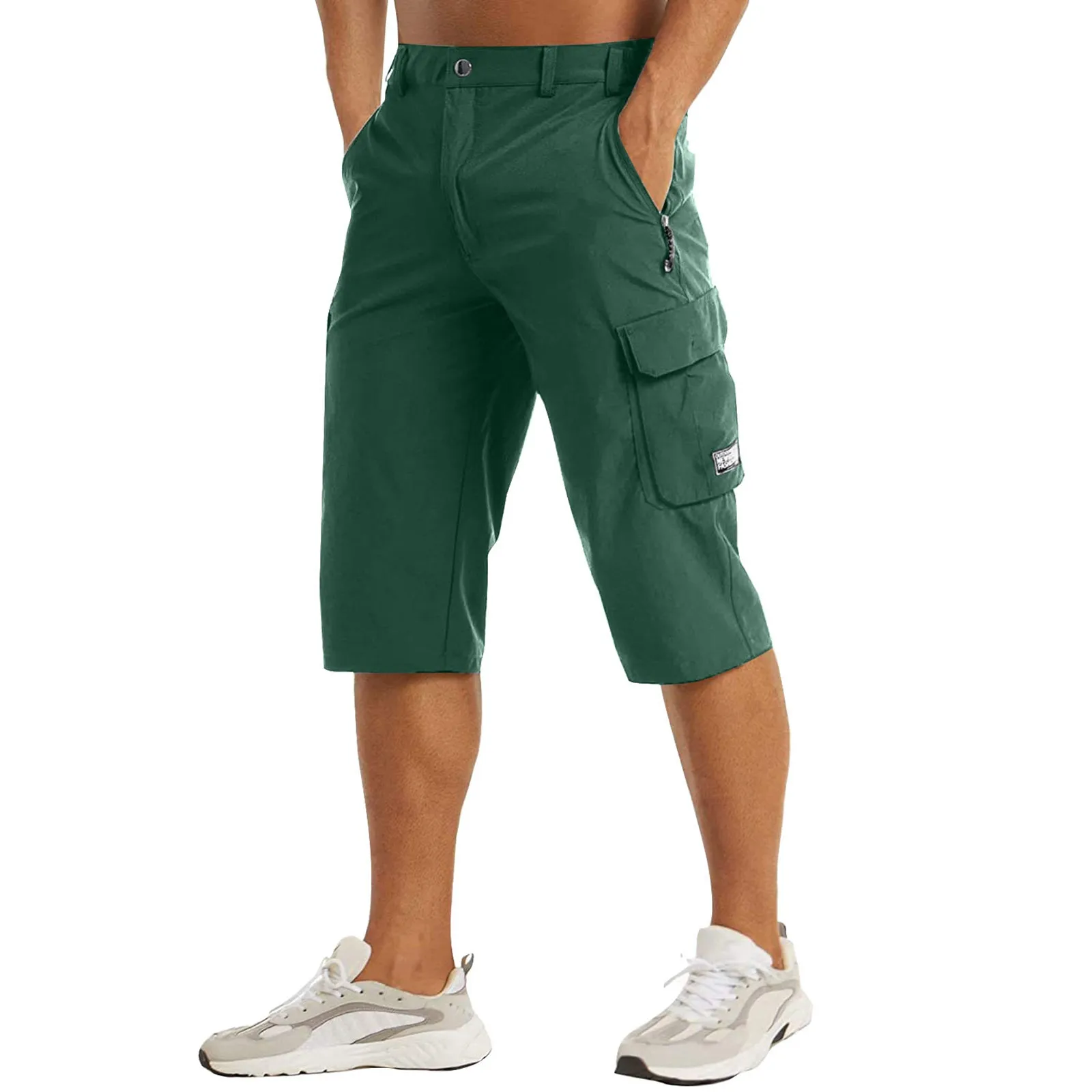 Men's Below The Knee Lightweight Walking Seven Point Belt Pocket Cargo Exercise Fishing Mens Lightweight Running Shorts