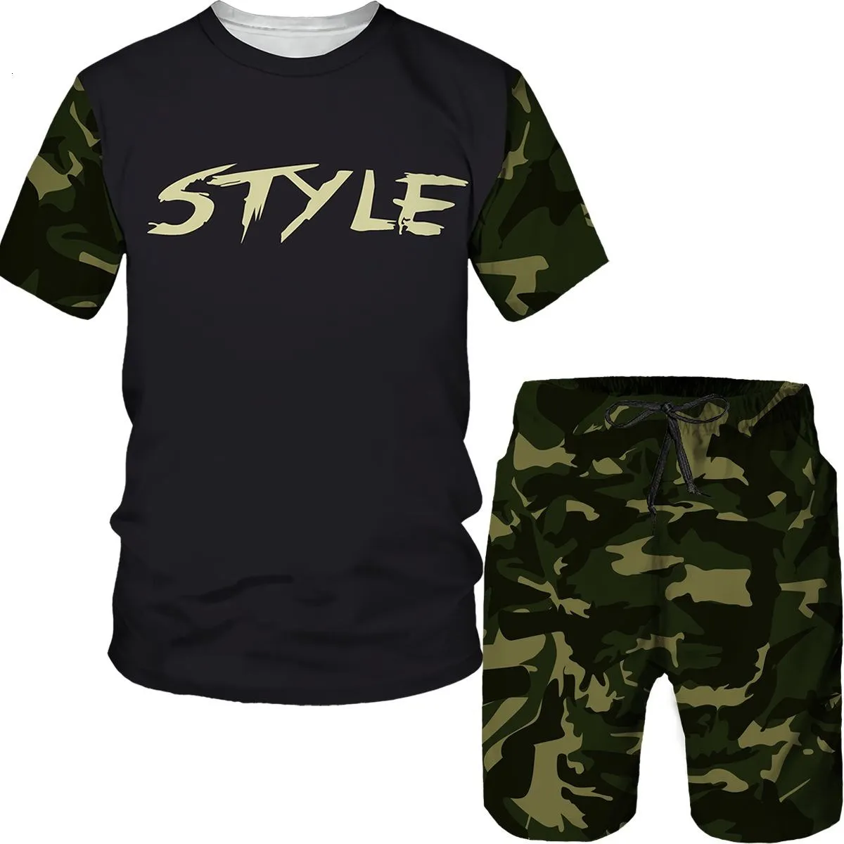 

Camouflage Men's Suits Camo 3D Print T-Shirts Shorts 2-Piece Sets Casual Tracksuits Streetwear Oversized Outfits Man Clothing