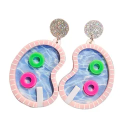 Acrylic Swimming Pool Studs Earrings for Women Swim Ring Irregular Ear Pendant Drop Earrings Jewelry Party Gift 1 Pair
