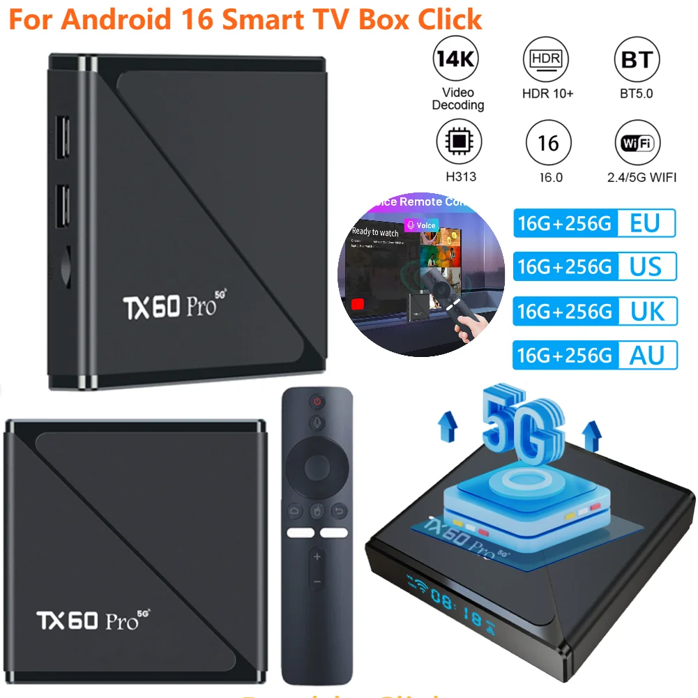 

2025 Smart TV Box TX60 PRO Android 16 TV Box 14K 2.4G 5G Dual WiFi 6 Set-top Box Video Media Player 16G 256G Home Set Top Box