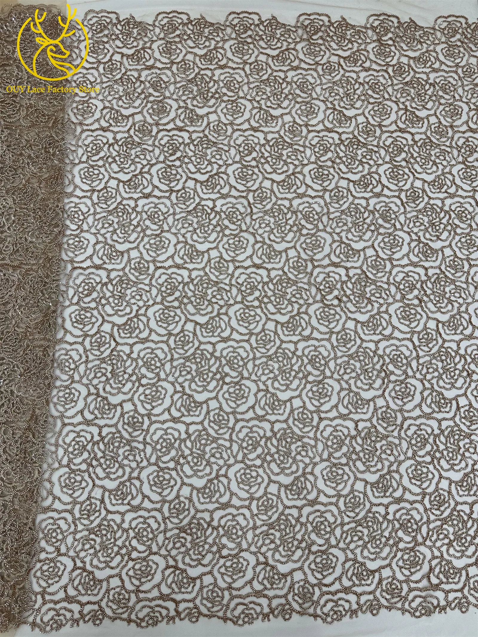 Stickerei-Blumen Perlen-Pailletten Spitzenstoff Französischer Tüll Netz-Stickerei Nigerianischer Spitzenstoff Brautkleid-Stoff – Detail 12