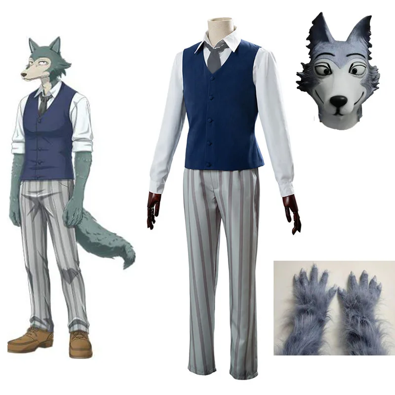 

Anime Beastars Animal Rhapsody Beast Superstar Legoshi Cosplay Costumes Aldult Shirt Vest Pants Tie Mask Tail Halloween Suit