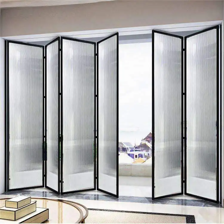 Outdoor Rainproof and Sunshade Folding Door White Aluminium Glass Sliding Accordion Folding Doors Shockproof Bi Folding Doors