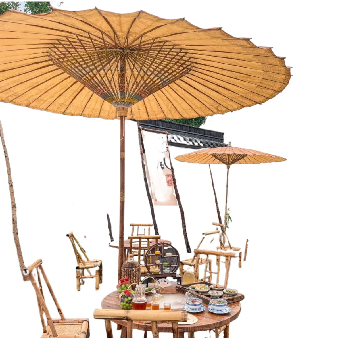 

Furnace brewing tea outdoor umbrella, ancient oil-paper umbrella, Chinese garden rainproof and sunscreen parasol